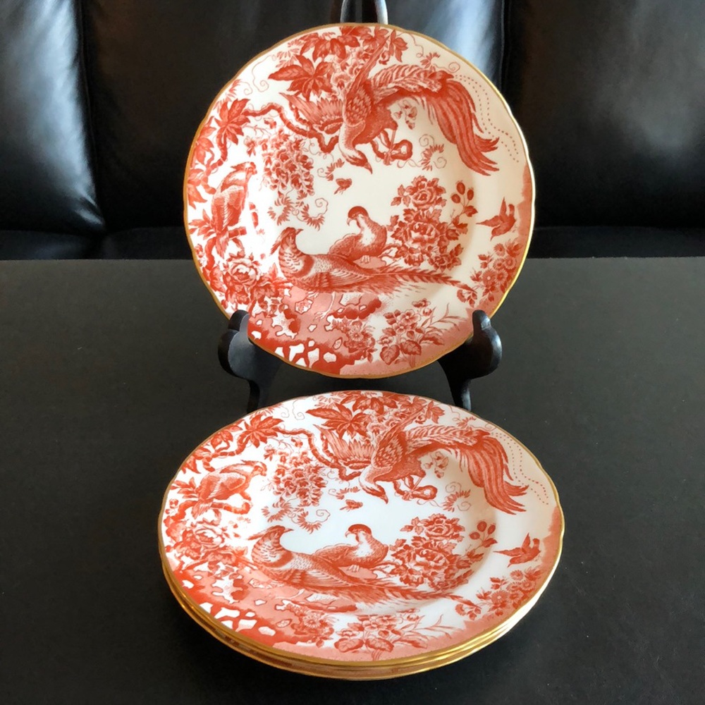 4 Royal Crown Derby Red Aves English Bone China Salad Plates 8.5” EXCELLENT